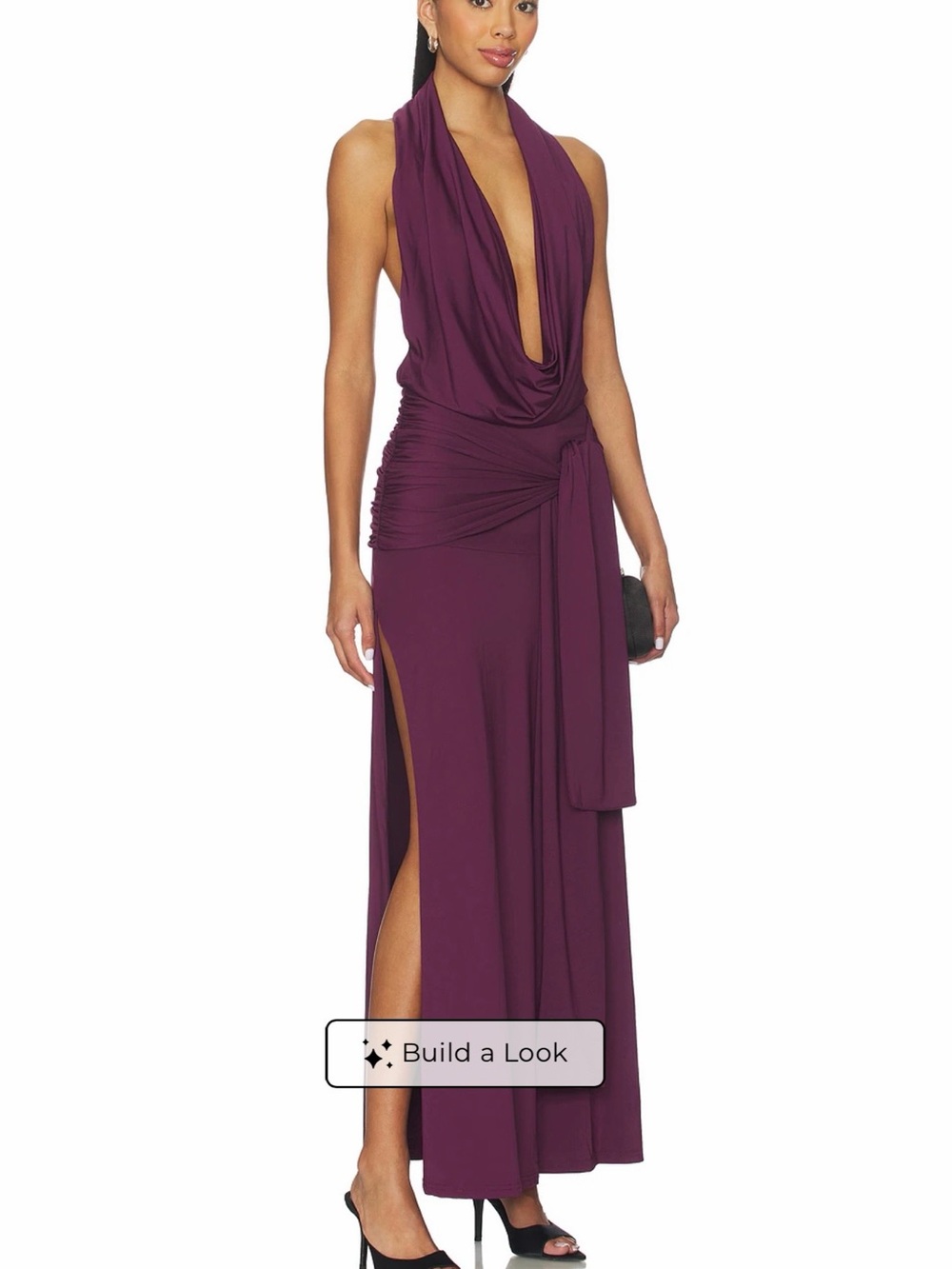 Revolve Superdown Draped Halter Maxi Dress in Plum